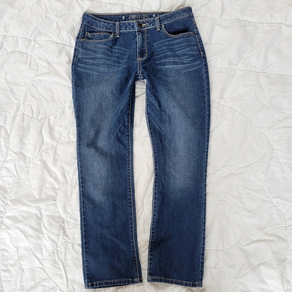 J Lopez Straight Jeans Mid Rise Dark Wash Whiskered Stretch 10 S - Picture 2 of 8